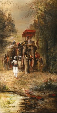 A. Q. Arif, The Conqueror Returns, 36 x 72 Inch, Oil On Canvas, Citiscape Painting, AC-AQ-390